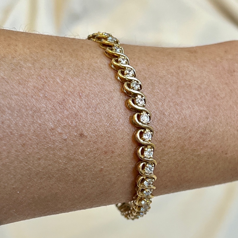 Gold Plated Sterling Silver and CZ Tennis Bracelet - Picture 4 of 8